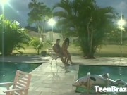 This is the famous Brazilian Teen Girl Mona Lisa, wearing her favorite red bikini and dancing outdoors to expose her small na 6/16