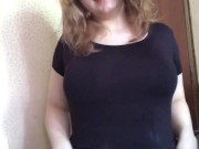 A Russian fat woman cheats on her husband the watchman -rides a thick transparent dildo