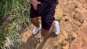 exhibitionist gets naked in the middle of the mountain