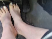 Pedal pumping barefooted in my big truck with white toe nails 4/16