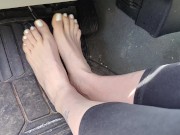 Pedal pumping barefooted in my big truck with white toe nails 8/16