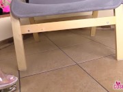 Cinderella cosplayer footplays in white sheer nylons 1/16