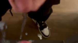 Quick cock jerk to intense cumshot all over mirror