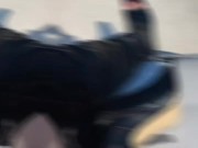 Toeless knee high leather stiletto boots with red toenails 10/16