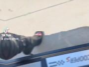 Toeless knee high leather stiletto boots with red toenails 5/16