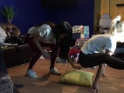 Sexy and Hot College Girls Lesbians throw a House Party in Short Skirts and Tiny Thongs 12/16