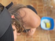 The client gets excited watching me wash his motorcycle in little shorts. Hard sex and cum in mouth 3/16