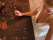 Tight Pussy No Underwear No Bra wearing Horny Beautiful Amateur Blonde Girl teases a Cock while giving a very Slow Edging HJ 1/16