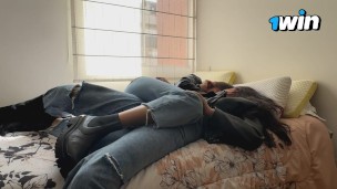Two slutty lesbians fuck in leather jackets and boots.