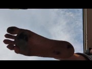 Barefoot stepping on multiple cigarettes & showing my soles 14/16