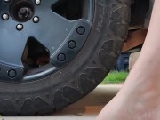 Barefoot stepping on multiple cigarettes & showing my soles 3/16