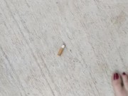 Barefoot stepping on multiple cigarettes & showing my soles 6/16
