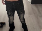 Skinny guy comes back from work and is horny