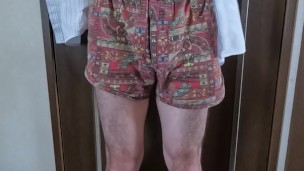 Japanese man masturbates in front of the camera while wearing underpants.