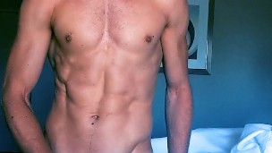 Hot guy jerks and cums in hotel room