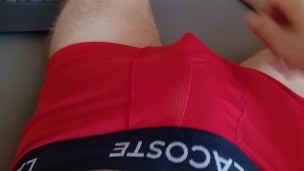 Quick cumshot in underwear after work