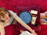 Dice Challenge with Two Girls for Precum and Cumming Handjob Contest to make a Big Cock guy give his Cum Quickly 13/16