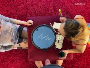 Dice Challenge with Two Girls for Precum and Cumming Handjob Contest to make a Big Cock guy give his Cum Quickly 14/16