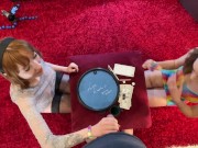 Dice Challenge with Two Girls for Precum and Cumming Handjob Contest to make a Big Cock guy give his Cum Quickly 15/16