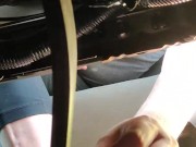 Smashing snack cakes on my pedals with flip flops and barefooted front and back pov 1/16