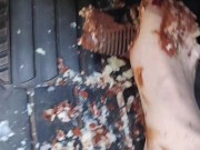 Smashing snack cakes on my pedals with flip flops and barefooted front and back pov 14/16