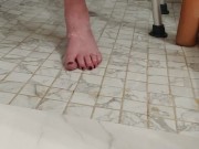 Cleaning my dirty soles in the shower with a pumice rock and showing how clean I got them 12/16