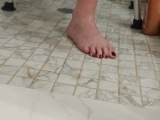 Cleaning my dirty soles in the shower with a pumice rock and showing how clean I got them 3/16