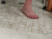 Cleaning my dirty soles in the shower with a pumice rock and showing how clean I got them 5/16