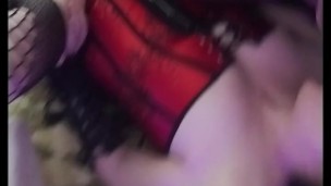 Petite goth girl in a corset gives blowjob then get railed until shes full of cum (POV, insertion)