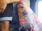 Masturbating my Big cock and moaning while driving Campervan,  finishing with cumshot inside