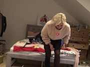 Blonde Petite Cute Hot Girl No Panties Daisy and her Two Girlfriends dance and try different lingerie underwear and uniforms 1/16