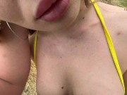 Beautiful bitch in a yellow dress began to suck dick and fuck in the hayloft 7/16