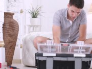 Skinny teen with a pink pussy enjoys butt fucking before eating cum 1/16