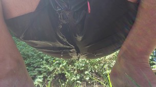 Desperate pee. I squatted and could stop wetting my jock and shorts