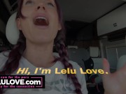Babe in pigtail braids chatting behind porn scenes in car on her way to live stage performance nervous excited - Lelu Love 14/16