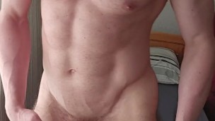 6'7" fit hung stud strokes his veiny cock