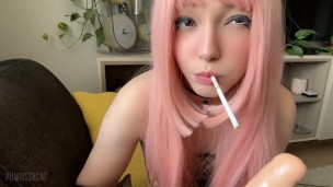 Pink Haired Hottie Smoking and Sucking her dildo (Full Vid on my OnlyFans/ManyVids)