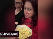 Big boobs babe chatting behind porn scenes b4 improv stage performance, watching Deadpool movie, getting sweaty - Lelu Love 13/16