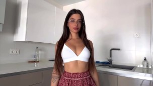 Brunette Tattooed Girl Cleans House in a Short Skirt - peeks under her skirt!