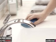 Tattooed Crystal Taylor fucks Lilly Bell's hairy maid pussy. 1/16