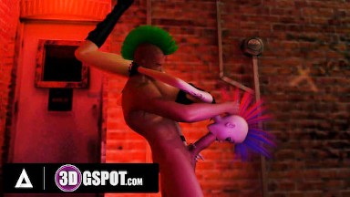 3DGSPOT - Wild Punk Girl Lets Huge Dick Stranger Throat Her In Multiple Positions! 3D ANIMATION!