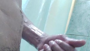 Showering cock ends in good cumshot