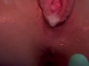 Close up wet pussy cum push out 16/16
