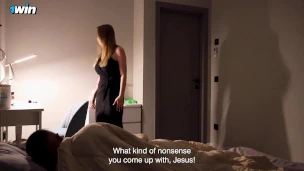 Stepson during a family trip to relatives fucks his stepmother in a hotel and cums in her mouth