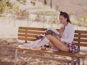 WOWGIRLS Beautiful model Elizabeth T spicing up her sex life by rubbing her pussy on the bench 1/16