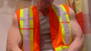 Construction Worker Rides Dildo And Cums
