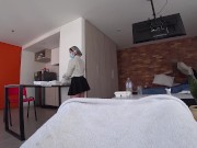 TWO HOTEL MAIDS caught me jerking off and almost got into fight over who would sit on may dick 1/16