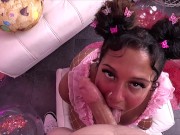 Cute Ebony Gives Her Stepbro A Super Sloppy Blowjob Until He Cums All Over Her Pretty Little Face 6/16