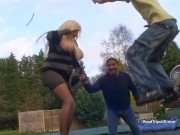 Massive natural tits bouncing on the trampoline 2/16