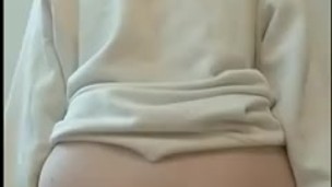 Femboy in hoodie rides dildo